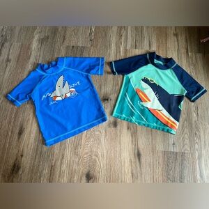 2 Wonderkids & Carter’s Blue and Teal Shark Short Sleeved Rashguard Swim Tops